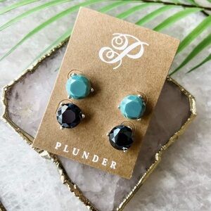 Plunder Teal and Black Earring Set NWT